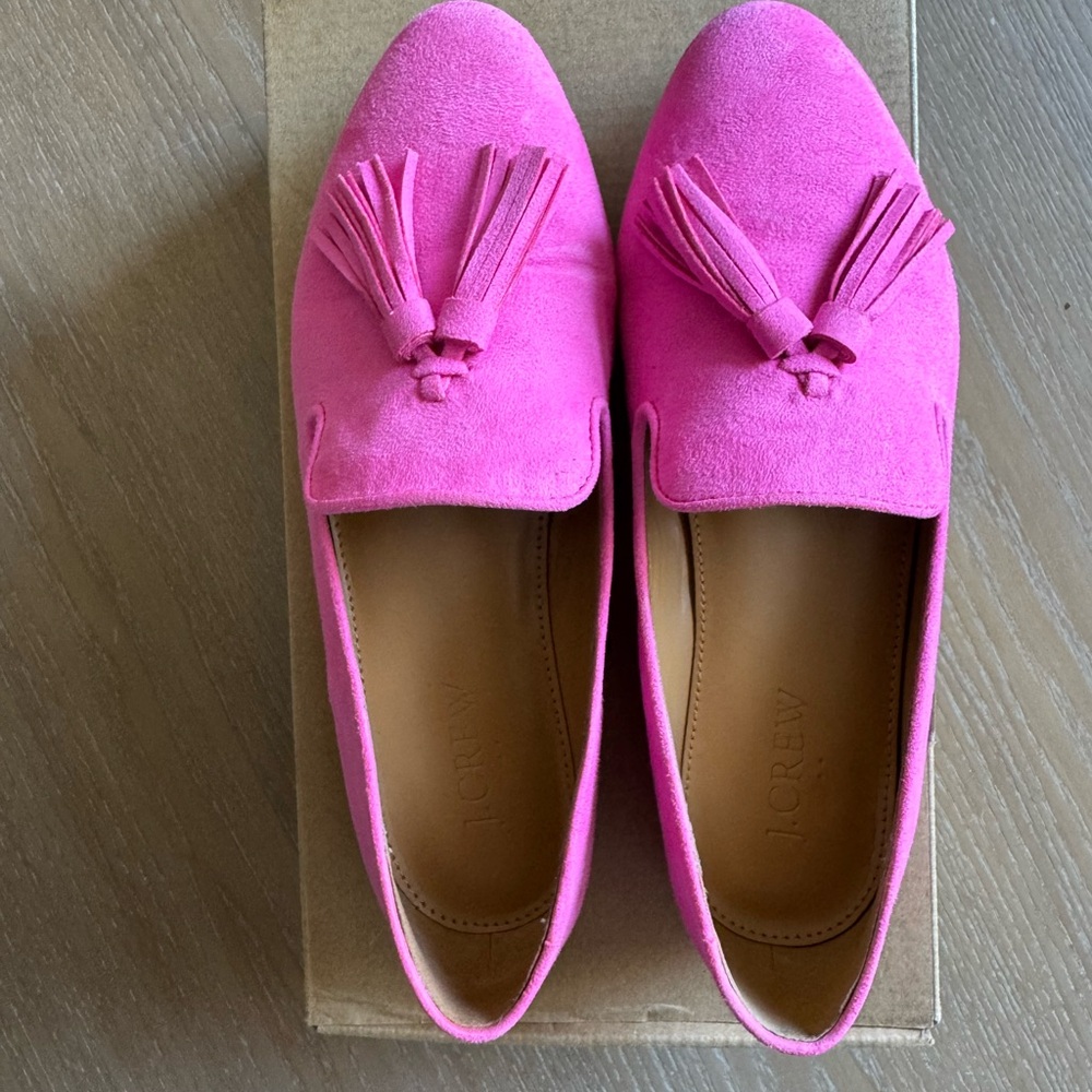 J. Crew Pink Suede Tassel Loafers